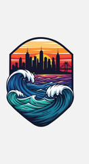 Cityscape Waves - A Vibrant Illustration of Urban Meets Ocean.