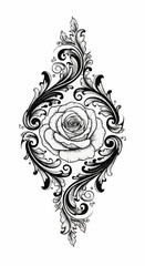 Elegant Rose Ornament - A Detailed Floral Design with Swirling Accents.