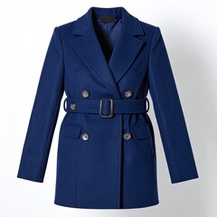 Navy blue double-breasted jacket with belt