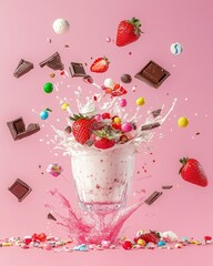 Splash of summer sweetness a delightful blend of strawberries, chocolate, and creamy dessert on a pink day
