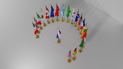 Flags G20 membership , Concept of the G20 summit or meeting, countries, Official USA MIAMI G20, ...