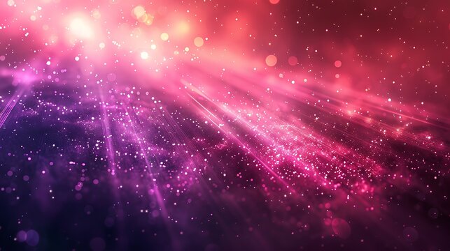 Abstract cosmic nebula with pink and purple light rays and particles