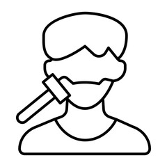 Guy with stubble and razor thin line icon, body hygiene concept. Vector graphics. Man avatar with blade, shaving sign on white background, style icon mobile or web design.