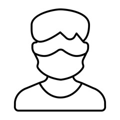 Man with antibacterial mask thin line icon, face protection concept. Vector graphics. Guy with protective mask, safety sign on white background, style icon mobile or web design.
