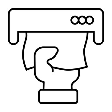 Napkin in hand thin line icon, body hygiene concept. Vector graphics. Dry tissue from napkin dispenser, hand washing sign on white background, style icon mobile or web design.