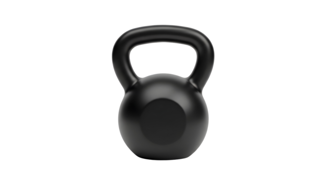 Isolated black kettlebell for strength training isolated on transparent background