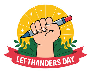 A clenched fist holding a pen signifies International Left Handers Day celebration.