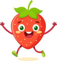 Cheerful strawberry dancing , white background