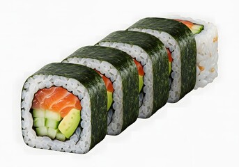 Delicious sushi roll with salmon, avocado, and cucumber isolated on white background a tasty and healthy option for lunch or dinner