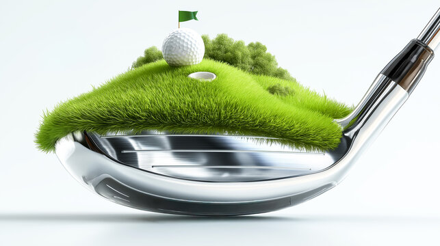 グリーン、ボール、旗が揃ったゴルフ場の環境イメージ - Powered by Adobe