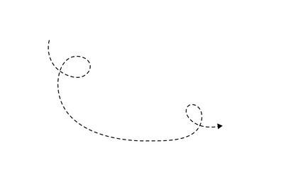 Black dashed tracing a directional path animation isolated on white background