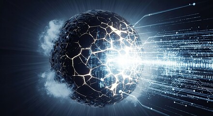 Abstract Sphere with Cracks and Light Streaks - A Digital Art Concept.