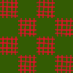Abstract Christmas background for sales and discounts. Green background with red checkered pattern. Vector illustration. Square banner with space for text and design.