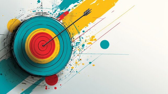 Abstract colorful grunge background target illustration with spiral swirl pattern of red, yellow, and green circles for successful business design