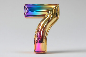 Glossy holographic number seven 7 isolated on white background