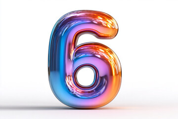 Glossy holographic number six 6 isolated on white background