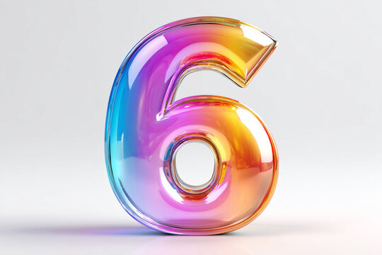 Glossy holographic number six 6 isolated on white background