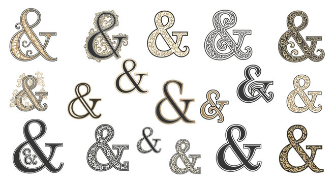 Elegant ampersands in diverse styles, perfect for design embellishments and typography projects