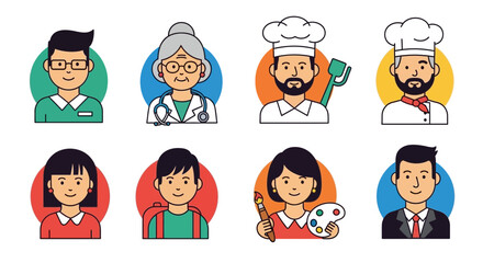 Diverse professions illustrated in flat design, ideal for career guidance resources