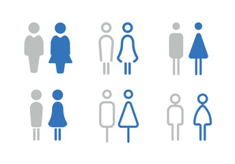 Man and woman icon set. Male and female symbol. Toilet sign. Restroom. WC room.