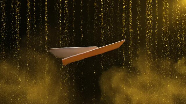 Elegant promotional voucher template with falling gold particles on dramatic black background for luxury marketing design - Powered by Adobe