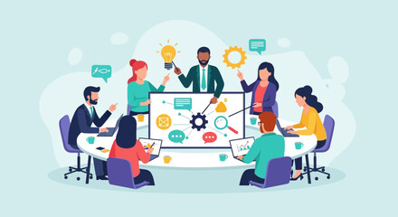 Diverse team collaborating on strategic planning with brainstorming ideas and solutions