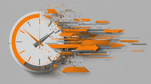 Abstract business concept vector illustration: compass, map, arrows, and clock face with hands showing time and deadline on a circle background - Powered by Adobe