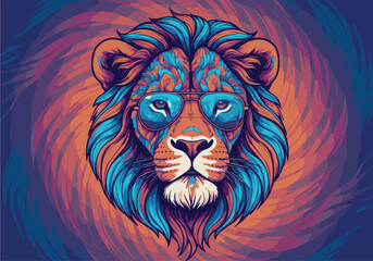 Obraz premium Colorful Lion Portrait with Glasses on Abstract Background
