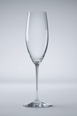 Obraz premium Ultra-photorealistic empty crystal champagne glass isolated on transparent background, clear texture, elegant curves, subtle highlights and realistic reflections