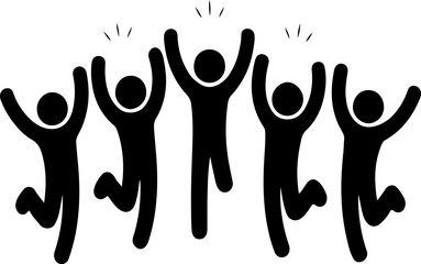 Team success celebration concept stick figures jumping with joy and excitement