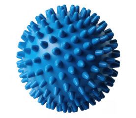Blue spiky massage ball with pointed nubs isolated on a transparent background