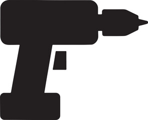 Construction drill silhouette with geometric trigger block for industrial and building tools design.
