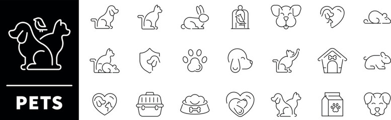 Pets vector icons. Pets outline icons. Different Pets Vector Outline Icon Set