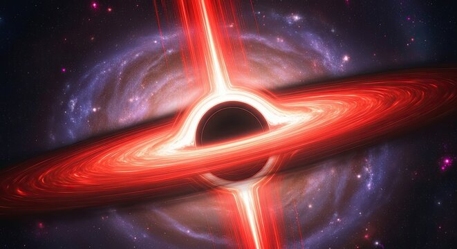 Stunning Black Hole with Accretion Disk and Jets in Deep Space. - Powered by Adobe