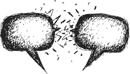 Speech bubbles sketch hand drawn style with dynamic collision effect. Vector illustration