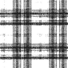 Black and white plaid pattern, sketch hand drawn, rough textured seamless background. Vector illustration