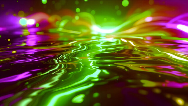 Stunning abstract neon wave design with bright purple and green light trails