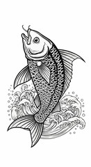 Detailed Line Art of a Fish Leaping from Water.