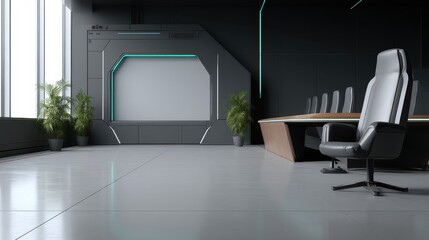 Minimalist conference room design for corporate office a wide angle perspective