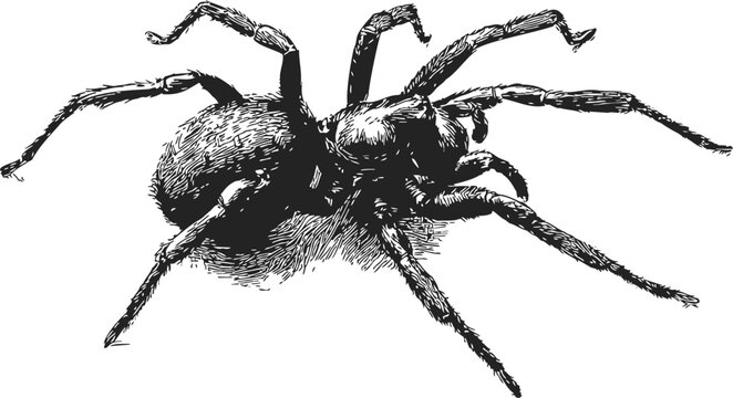 Spider sketch hand drawn detailed arachnid with textured body and legs. Vector illustration