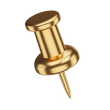 Shiny golden pushpin isolated on a white background 3D render