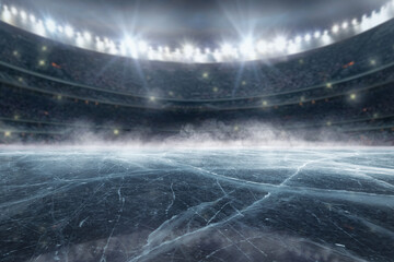 Fototapeta premium Hockey ice rink sport arena empty field - ice hockey stadium