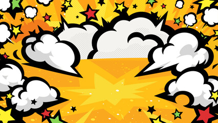 アメコミ風のポップな衝撃の煙の背景イラスト_黄色星_16:9