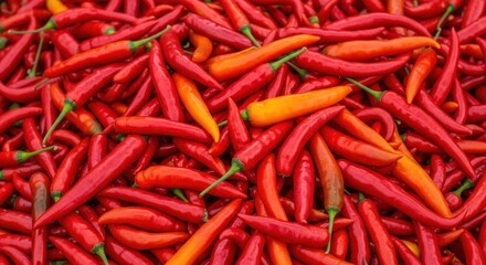 Pile of ripe red and orange chili peppers