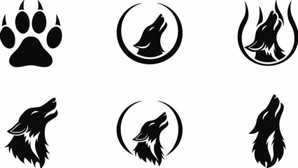 Striking wolf silhouettes howling at the moon, perfect for branding and logos, originally a scalable vector graphic with bold animal themes and tribal designs
