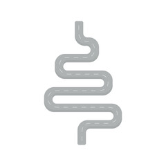 Road top view curved on white background.