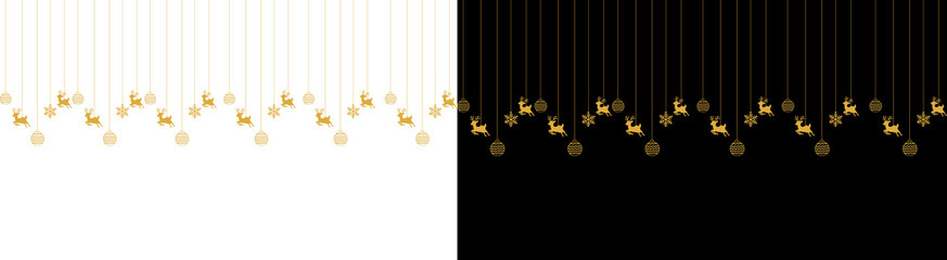 PNG image of Elegant christmas background featuring golden reindeer ornaments and snowflakes hanging from strings against a black backdrop for festive designs and holiday themes on transparent backgro © rehena