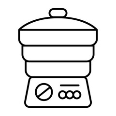 Electric steamer with buttons thin line icon, cooking concept. Vector graphics. Steamer sign on white background, style icon mobile or web design.