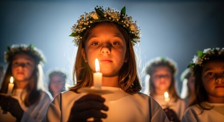 Children holding candles in flower crowns