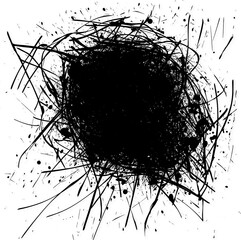 Dynamic abstract black scribble with chaotic tangled lines and messy patterns. Ideal for creative designs and artistic projects. Premium PNG file with transparent background for easy integration.